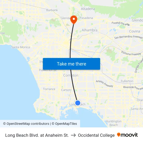 Long Beach Blvd. at Anaheim St. to Occidental College map