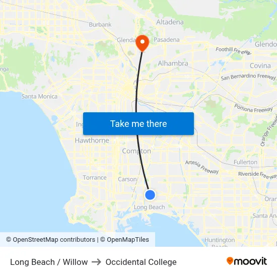 Long Beach / Willow to Occidental College map