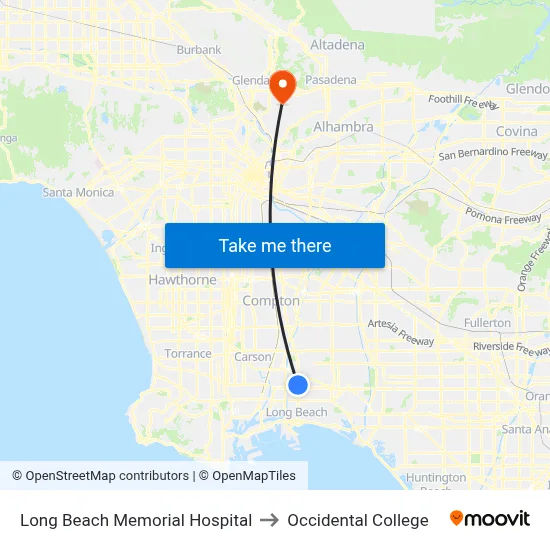 Long Beach Memorial Hospital to Occidental College map
