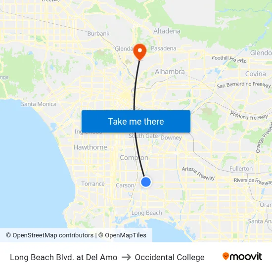 Long Beach Blvd. at Del Amo to Occidental College map