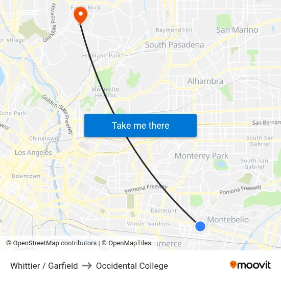 Whittier / Garfield to Occidental College map