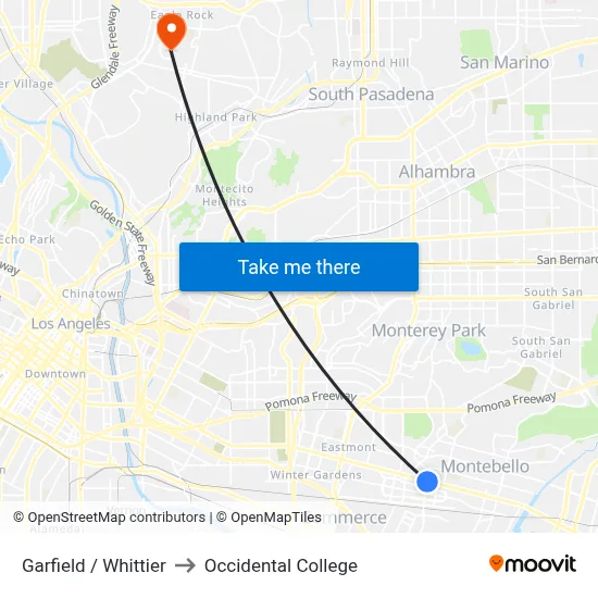 Garfield / Whittier to Occidental College map