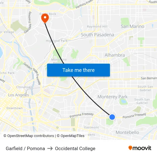 Garfield / Pomona to Occidental College map