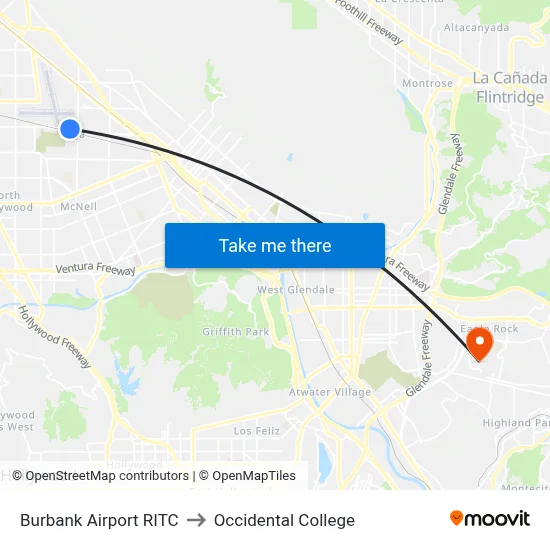 Burbank Airport RITC to Occidental College map