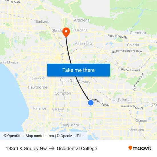 183rd & Gridley Nw to Occidental College map