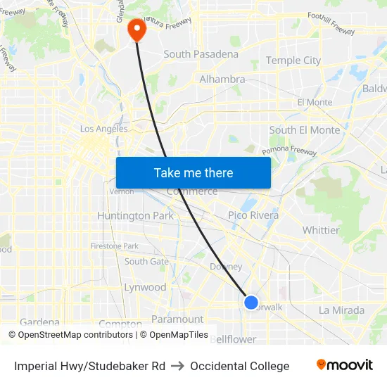 Imperial / Studebaker to Occidental College map