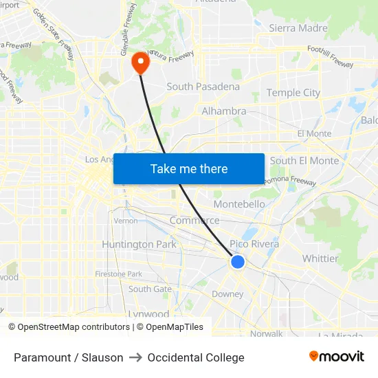 Paramount / Slauson to Occidental College map