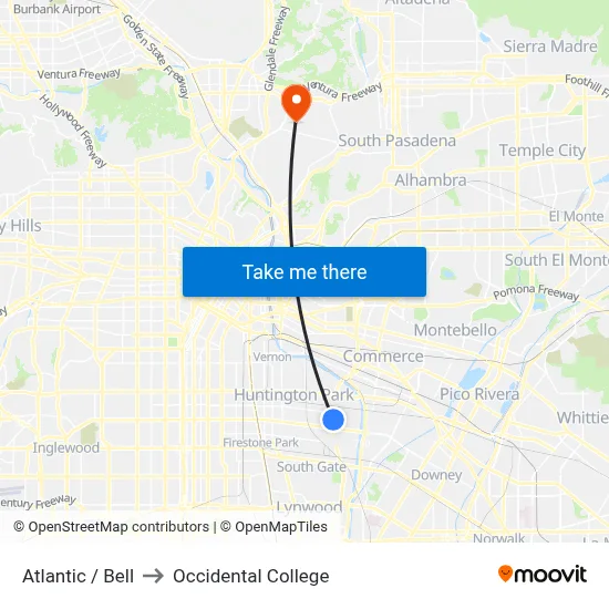 Atlantic / Bell to Occidental College map