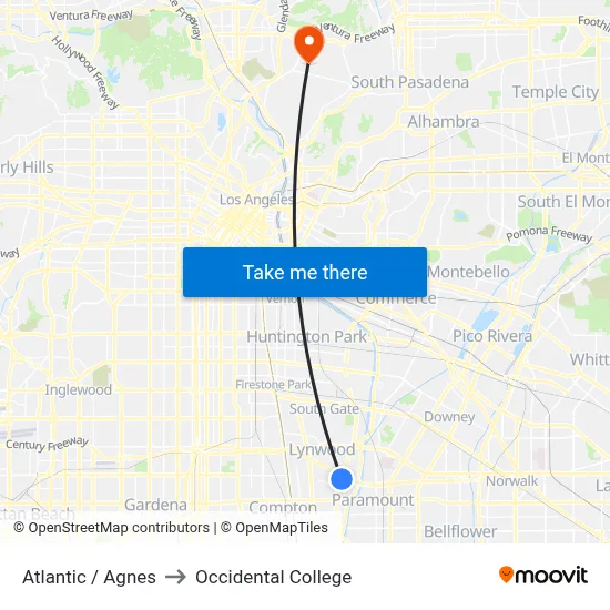 Atlantic / Agnes to Occidental College map