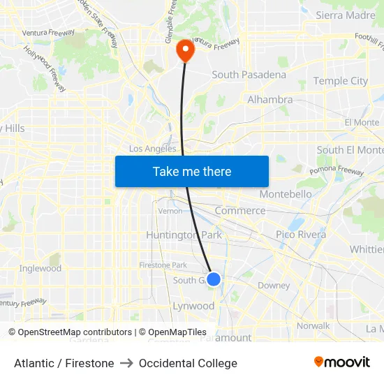 Atlantic / Firestone to Occidental College map