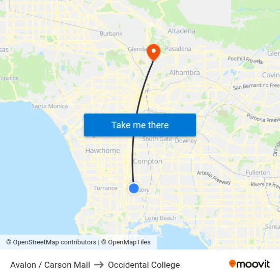 Avalon / Carson Mall to Occidental College map