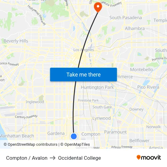 Compton / Avalon to Occidental College map