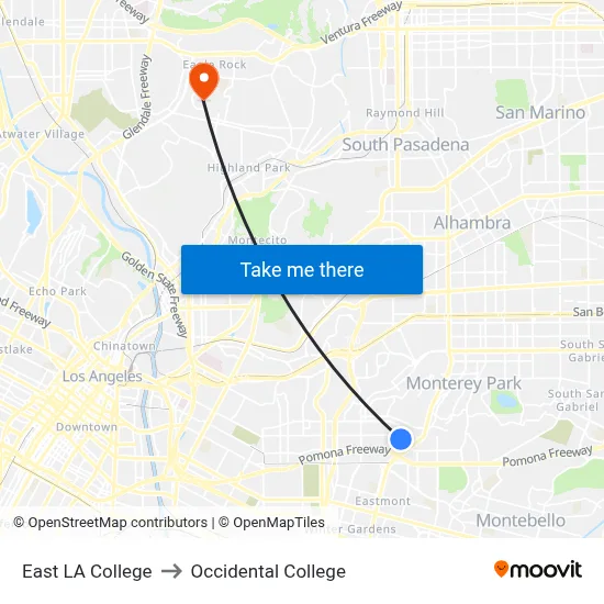 East LA College to Occidental College map