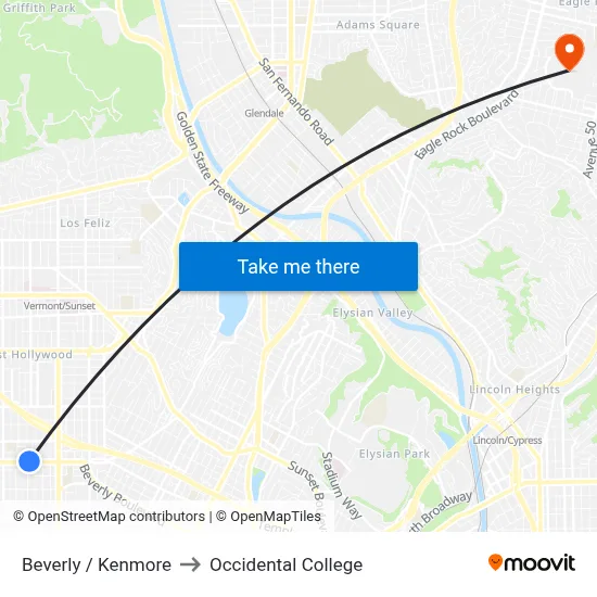 Beverly / Kenmore to Occidental College map