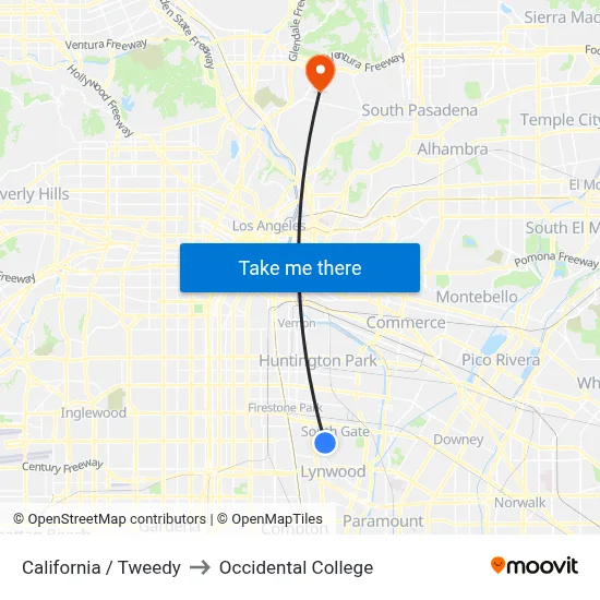 California / Tweedy to Occidental College map