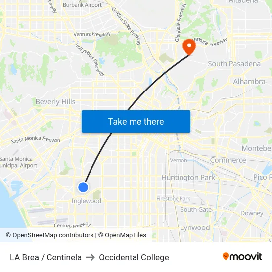 LA Brea / Centinela to Occidental College map
