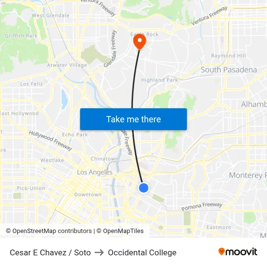 Cesar E Chavez / Soto to Occidental College map