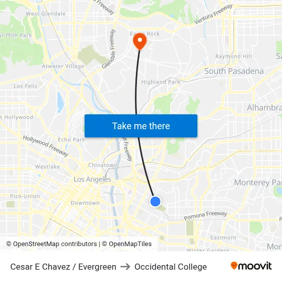 Cesar E Chavez / Evergreen to Occidental College map