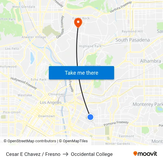 Cesar E Chavez / Fresno to Occidental College map