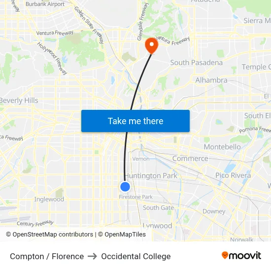 Compton / Florence to Occidental College map