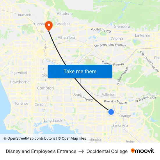 Disneyland Employee's Entrance to Occidental College map