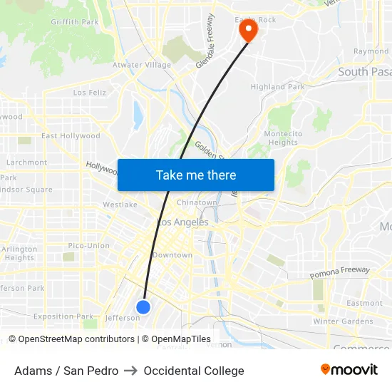 Adams / San Pedro to Occidental College map