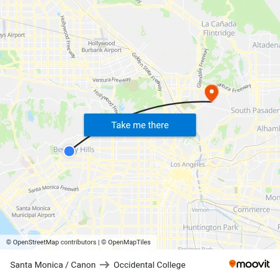 Santa Monica / Canon to Occidental College map