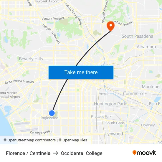 Florence / Centinela to Occidental College map