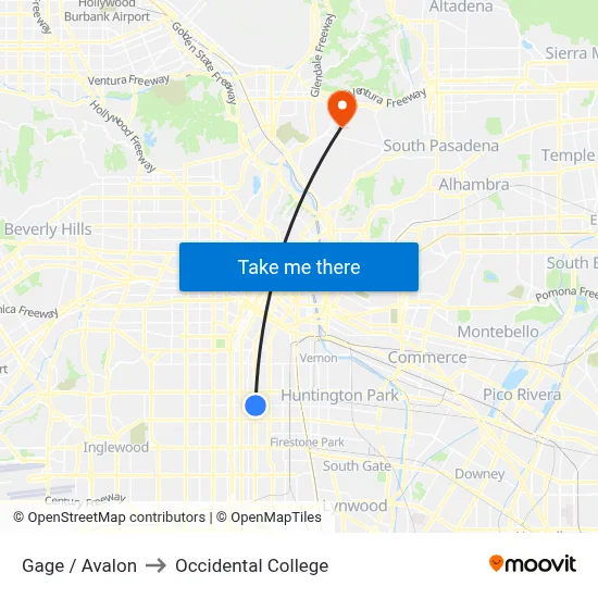 Gage / Avalon to Occidental College map