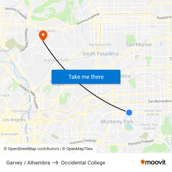 Garvey / Alhambra to Occidental College map