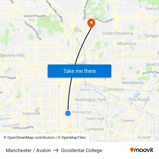 Manchester / Avalon to Occidental College map
