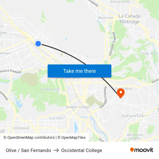 Olive / San Fernando to Occidental College map