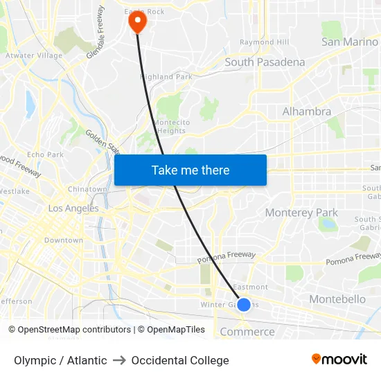 Olympic / Atlantic to Occidental College map
