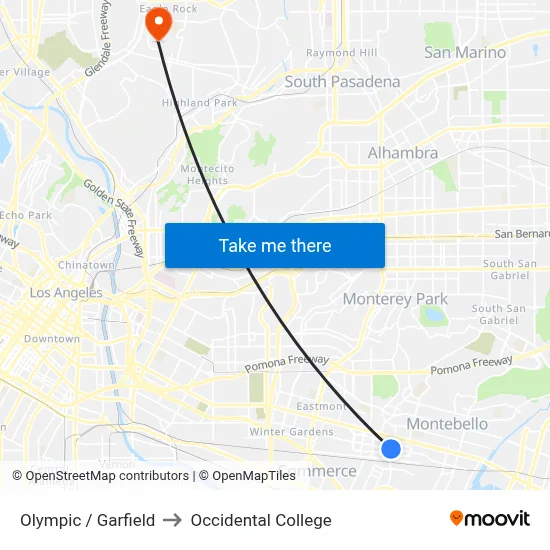 Olympic / Garfield to Occidental College map