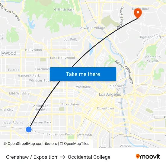Crenshaw / Exposition to Occidental College map