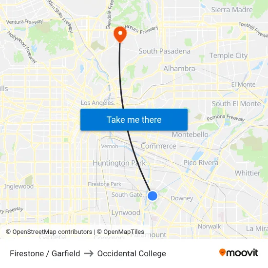 Firestone / Garfield to Occidental College map