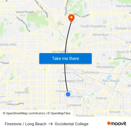 Firestone / Long Beach to Occidental College map