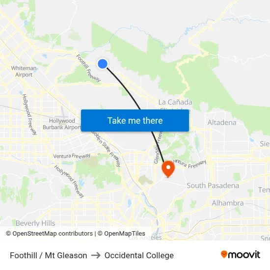 Foothill / Mt Gleason to Occidental College map