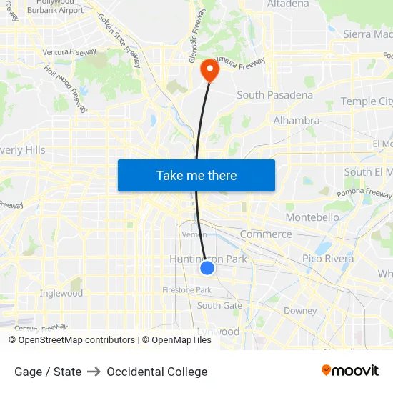 Gage / State to Occidental College map
