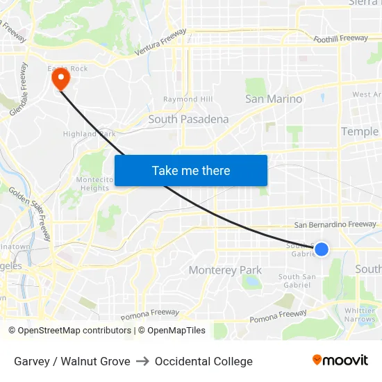 Garvey / Walnut Grove to Occidental College map