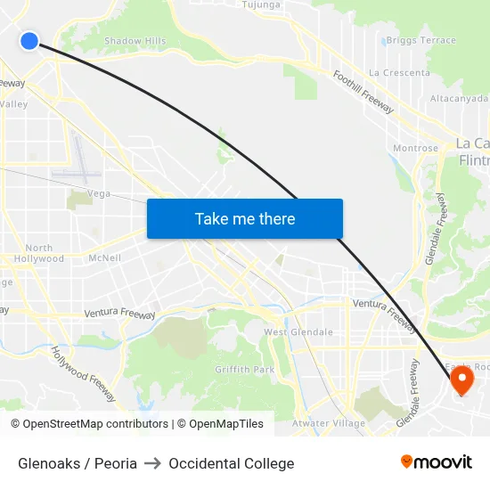 Glenoaks / Peoria to Occidental College map