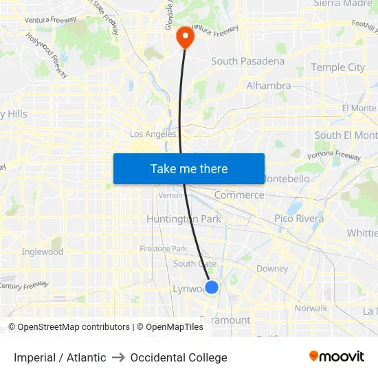 Imperial / Atlantic to Occidental College map
