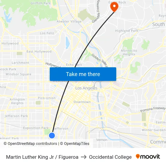 Martin Luther King Jr / Figueroa to Occidental College map