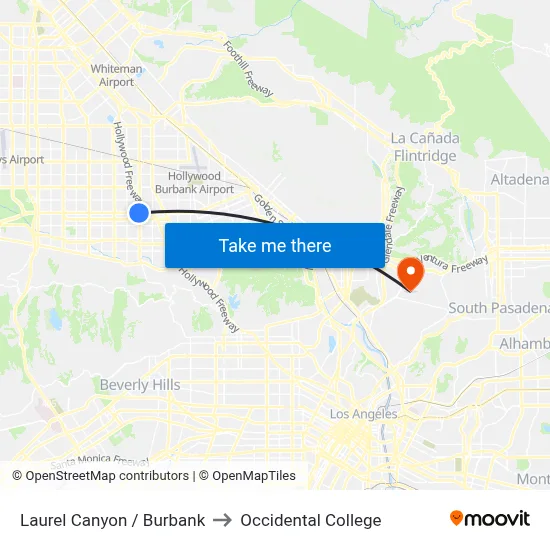 Laurel Canyon / Burbank to Occidental College map