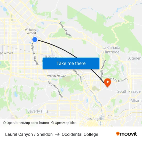 Laurel Canyon / Sheldon to Occidental College map