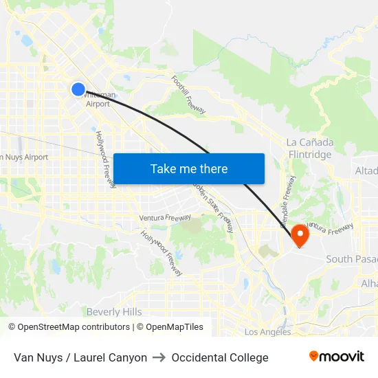Van Nuys / Laurel Canyon to Occidental College map