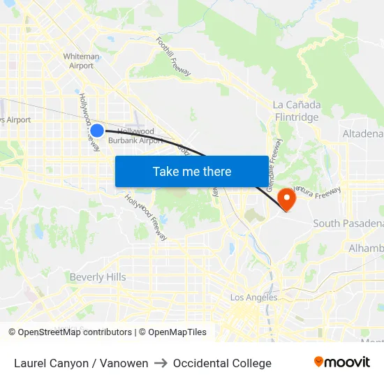 Laurel Canyon / Vanowen to Occidental College map