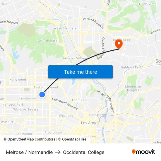 Melrose / Normandie to Occidental College map