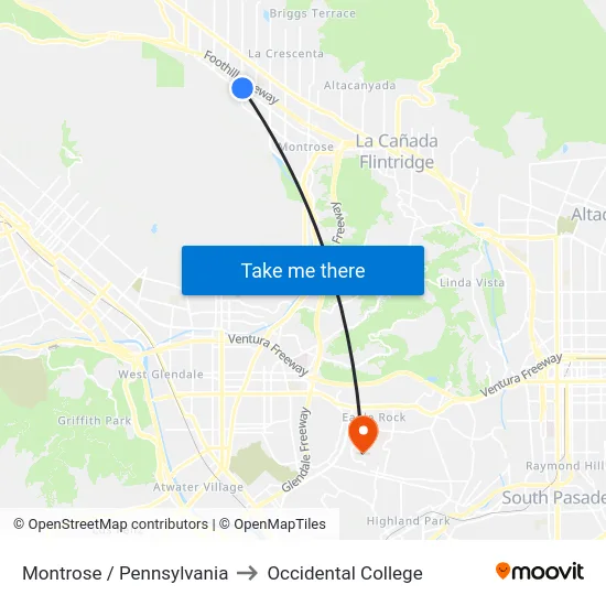 Montrose / Pennsylvania to Occidental College map