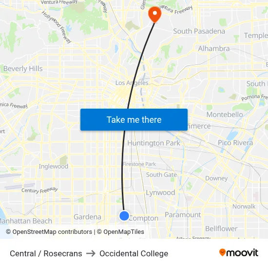 Central / Rosecrans to Occidental College map